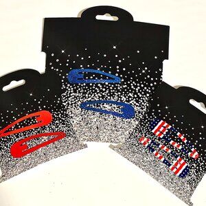 Patriotic Red White Blue Hair Clips Set, Glitter USA Flag Snap Barrettes, Girls
